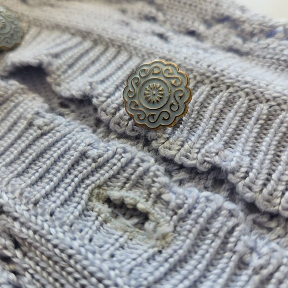 Vintage 70s pastel blue crochet short-sleeved button-up cardigan ✦ coastal grand - Picture 10 of 15